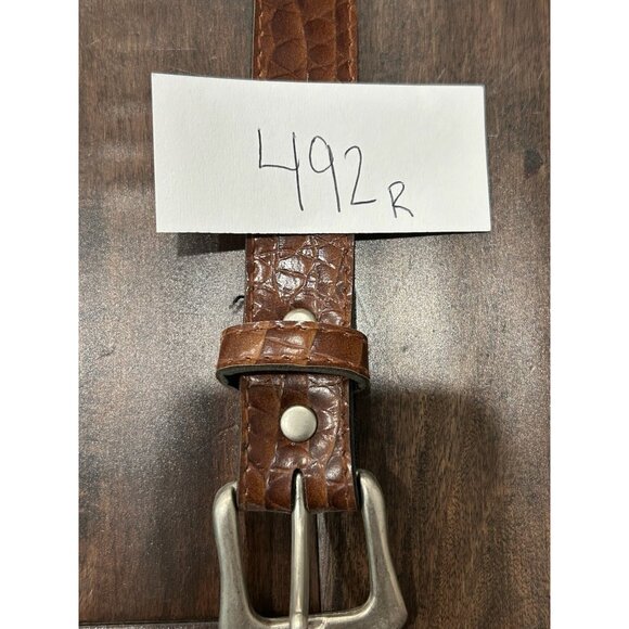 Crocodile Embossed Faux Leather Belt Brown Sz Large Adjustable Silver Buckle - Picture 5 of 6